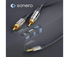 Sonero S-ac600-075 Premium audio adapterio kabelis 7.50 m 3.5 mm lizdas į 2x Rca kištukas paauksuoti kontaktai juodas