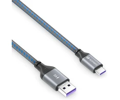 Sonero® usb-c į usb-a įkrovimo laidas, mobiliojo telefono įkrovimo laidas, greito įkrovimo laidas usb c, usb kabelis type c, usb 2.0, 5v/5a, pilka/mėlyna, 1,00 m