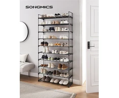 Songmics 10-aukštų metalinis batų stovas iki 50 porų batų – batų organizatorius svetainei, prieškambariui ir drabužinei – 92 x 30 x 194 cm, juodas Lsa10bk
