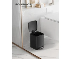 Songmics kosmetikos šiukšliadėžė, 6 litrai, vonios kambario atliekų dėžė, maža šiukšliadėžė su pedalu, mažoms erdvėms, su dangčiu, softclose, plieninė, juoda, Ltb590b0602