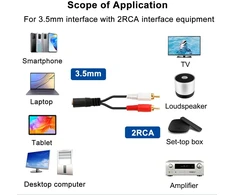 Sooiiyu 3.5 mm female į 2 rca male stereo audio rca į jack adapteris, audio kabelio jack 3.5 mm į rca adapteris, skirtas išmaniesiems telefonams, planšetiniams kompiuteriams, automobilių radijoms, garsiakalbiams, mp3, televizoriams, dvd, 2 vnt.