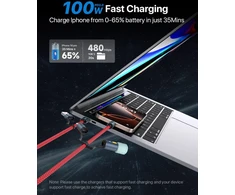 Soopii 100w 5a multi-usb-c įkrovimo kabelis su led lempute stovyklavimui, 4-in-1 c/a į c/ip greito įkrovimo kabelis, nailoninis pintas type-c kabelis telefonams, planšetiniams kompiuteriams, nešiojamiems kompiuteriams ir daugiau (raudonas, 2m)