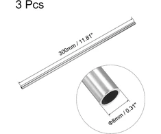 Sourcing map 3 vnt. nerūdijančio plieno vamzdis, 8 mm x 0,8 mm x 300 mm, apvalus vamzdis, nerūdijantis plienas V2a nerūdijančio plieno apvalus vamzdis, Wst 1.4301 tarpinės įvorės, 304 vamzdis, apvalus profilis turėklams, laiptams