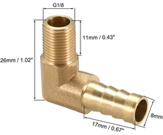 Sourcing map 3pcs žalvarinis barb vamzdis 90 laipsnių alkūnė 8mm barb į 1/8pt vamzdžio adapterio kištuką