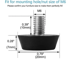 Sourcing map reguliuojamos baldų kojelės 2 vnt. M6 x 10 x 20 mm buitinių baldų reguliuojamos pasvirusios išlyginimo kojelės grindų apsauga