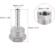 Sourcing map žarnos jungties adapteris 304 nerūdijantis plienas 8 mm žarnos antgalis x g1/2 vidinis vamzdis su 6–12 mm žarnos spaustuku