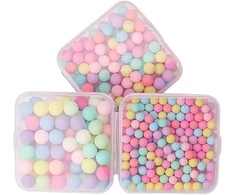 Spalvingi plastikiniai apvalūs karoliukai be skylės, mieli dekoratyviniai karoliukai, gražūs žavūs pasteliniai karoliukai papuošalų gamybai su dėžute, 3 dėžutės