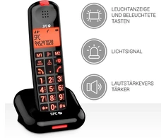 Spc Comfort Kairo - belaidis telefonas senjorams su dideliais mygtukais, sustiprintu garsu, suderinamas su klausos aparatais, skambučių blokavimas, šviesos signalas ir 2 tiesioginės atmintys - juodas