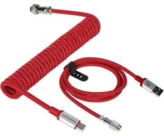 Spiralinis Usb-c laidas su aviaciniu jungikliu - raudonas