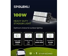 Spolehli Led prožektorius 100 W prožektorius 13000 Lm 6500 K stadionas Ip66 atsparus vandeniui apšvietimas Ac100-265 V stadionui, žaidimų aikštelei, dokui, aikštei, naudojimui lauke