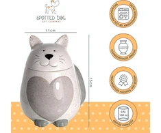 Spotted Dog Gift Company - keraminis katės formos indas maisto produktams - su dangteliu ir širdelės motyvu - hermetiškas virtuvės indas - dovana kačių mylėtojams - baltas