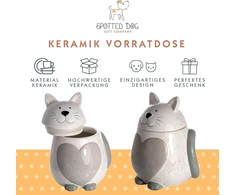 Spotted Dog Gift Company - keraminis katės formos indas maisto produktams - su dangteliu ir širdelės motyvu - hermetiškas virtuvės indas - dovana kačių mylėtojams - baltas