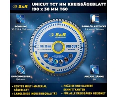 S&amp;r Diskinis pjūklo diskas 190 x 30 mm Fwf dizainas, 60 karbido Hw dantų, universalus daugiafunkcinis pjūklo diskas medienai, 4 mm mažo anglies plieno, spalvotiesiems metalams, plastikui, aliuminiui, universalus pjūklo diskas