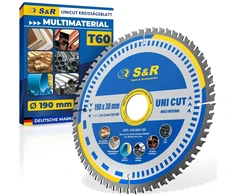 S&amp;r Diskinis pjūklo diskas 190 x 30 mm Fwf dizainas, 60 karbido Hw dantų, universalus daugiafunkcinis pjūklo diskas medienai, 4 mm mažo anglies plieno, spalvotiesiems metalams, plastikui, aliuminiui, universalus pjūklo diskas