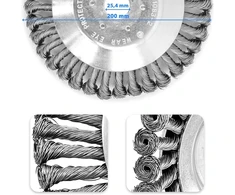 S&amp;r plieno šepetys, žolių šepetys 200 mm x 25,4 mm, 5 dalių rinkinys su priedais, pintas plieno vielinis šepetys, kūginis šepetys žoliapjovei, krūmapjovė, krūmapjovė nuo piktžolių, samanų, stiprių nešvarumų