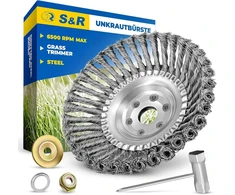S&amp;r plieno šepetys, žolių šepetys 200 mm x 25,4 mm, 5 dalių rinkinys su priedais, pintas plieno vielinis šepetys, kūginis šepetys žoliapjovei, krūmapjovė, krūmapjovė nuo piktžolių, samanų, stiprių nešvarumų