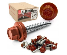 Sraigtai stogo dangoms 4,8x55 mm, rudos (ral 8004), 250 vnt.