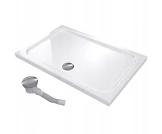 Stačiakampis dušo padėklas 120x100 slim žemas 5 cm baltas baltas su sifonu