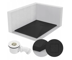 Stačiakampis dušo padėklas 120x90 akmens rašto 2,6 cm juodas + sifonas