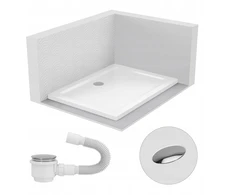 Stačiakampis dušo padėklas 120x90 Slim žemas 5 cm baltas Baltas su sifonu