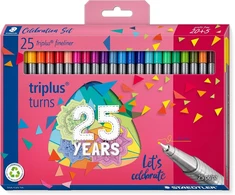 Staedtler Triplus Celebration Fineliner rinkinys, ergonomiškas trikampis korpusas, itin plonas 0,3 mm galiukas, ilgaamžiai, jubiliejinė akcija: 20 + 5 įvairių spalvų Fineliner tipo rašikliai, 334 C25 Ta