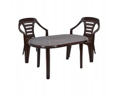 Lauko baldų komplektas Stalas Jantar 135x80cm + 2 sodo kėdės max 110kg tvirtas plastikas rudas