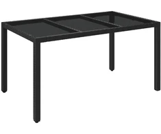 Stalas su stikliniu stalviršiu, juodas, 150x90x75cm, ratanas