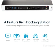 Startech.com Dk30ch2depue Usb 3.0 (3.1 Gen 1) Type-c juoda nešiojamojo kompiuterio dokas / prievadų replikatorius