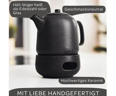 Virdulys Steinzeit Design arbatinukas su šildytuvu (1.3 l) - arbatinukas su sietelio įdėklu, pagamintu iš 304 nerūdijančio plieno - keramikinis arbatinukas su unikalia glazūra - nuimamas arbatinukas su sieteliu - juodas
