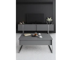 Stilingas kavos staliukas Hanah Home, antracito ir sidabro spalvos, 90 x 60 x 40 cm, 100% melaminu dengta medžio drožlių plokštė, 18 mm storio, tvirtos metalinės kojos, modernus dizainas svetainei