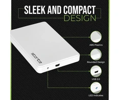 Storite išorinis kietasis diskas Ultra Slim 2.5 colio 200gb su greitu duomenų perdavimu Usb 2.0 kietasis diskas, suderinamas su Pc, Mac, Windows, žaidimais, nešiojamuoju ir stacionariu kompiuteriu (baltas)