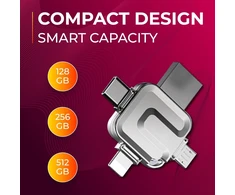 Storite usb atmintinė 256gb 4 viename didelės spartos atmintinė išorinė metalinė atmintinė usb atmintinė, skirta idevice android nešiojamam kompiuteriui planšetiniam kompiuteriui (sidabrinė)