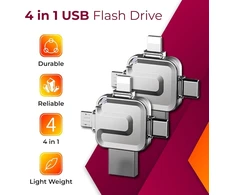 Storite usb atmintinė 256gb 4 viename didelės spartos atmintinė išorinė metalinė atmintinė usb atmintinė, skirta idevice android nešiojamam kompiuteriui planšetiniam kompiuteriui (sidabrinė)