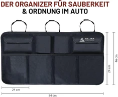 Stuff from above® automobilio bagažinės organizeris, juodas poliesteris (84 x 46 cm) su velcro nugaroje, automobilio organizeris, laikymo krepšys jūsų automobilio bagažinei, praktiška organizerio sistema, laikymas