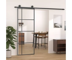 Stumdomos durys, juodos, 76x205cm, ESG stiklas ir aliuminis