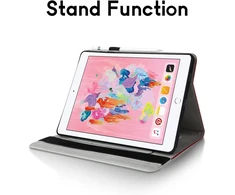 Succtopy dėklas, skirtas ipad 9.7 colių (2018/2017 modelis, 6-oji/5-oji karta)/ipad air 1/2 apsauginiam dėklui, itin plonas pu odos dėklas su stovo funkcija ir pieštuko laikikliu, skirtas ipad 6/5, raudonas