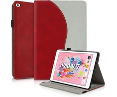 Succtopy dėklas, skirtas ipad 9.7 colių (2018/2017 modelis, 6-oji/5-oji karta)/ipad air 1/2 apsauginiam dėklui, itin plonas pu odos dėklas su stovo funkcija ir pieštuko laikikliu, skirtas ipad 6/5, raudonas