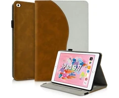 Succtopy dėklas, skirtas ipad 9.7 colių (2018/2017 modelis, 6-oji/5-oji karta)/ipad air 1/2 apsaugos dėklas itin plonas pu odos dėklas su stovo funkcija ir pieštuko laikikliu planšetinio kompiuterio dėklas, skirtas ipad 6/5, rudos spalvos