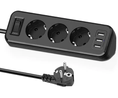 Sudeery 3 krypčių maitinimo lizdų blokas su 3 usb, daugiafunkcinis skirstytuvas, kampinis lizdas su jungikliu, keli lizdai, apsauga nuo perkrovos su 1,8 m ilginamuoju laidu virtuvei, juodas
