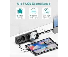 Sudeery 3 krypčių maitinimo lizdų blokas su 3 usb, daugiafunkcinis skirstytuvas, kampinis lizdas su jungikliu, keli lizdai, apsauga nuo perkrovos su 1,8 m ilginamuoju laidu virtuvei, juodas