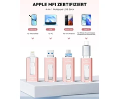 Sudeho usb atmintinė 256 gb, skirta iphone, mfi sertifikuota lightning atmintinė, stabilus duomenų perdavimas, 4-in-1 atmintinė, skirta iphone/ipad/android/pc, duomenų kopijavimas vienu spustelėjimu, rožinė
