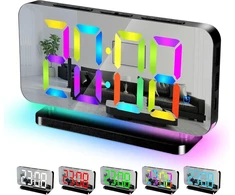 Sukeen Skaitmeninis žadintuvas, 7,4 colio skaitmeninis laikrodis-žadintuvas, veidrodinis skaitmeninis žadintuvas su 11 spalvų skaitmeniniu ekranu, 10 režimų rgb naktinė lemputė, usb-c įkrovimo prievadas, garsumas, ryškumas, stalas