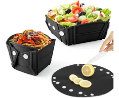 Sulankstomas Kempingo Dubuo, 3-in-1 Silikoninis Sulankstomas Dubuo, Kempingo Dubuo, Lėkštė, Nešiojami Maisto Laikymo Indeliai, Salotų Dubuo Lauko Kempingui, Iškyloms, Žygiams, Laikymo Dėžės, Juodas