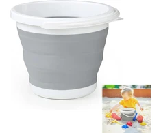 Sulankstomas kibiras, sulankstomas kibiras, silikoninis kibiras, sulankstomas plastikinis kibiras, suspaudžiamas, apvalus kubilas, nešiojamas vandens kibiras žvejybai, kelionėms, stovyklavimui, lauke, kelionėms automobiliu, 3 l, pilkas