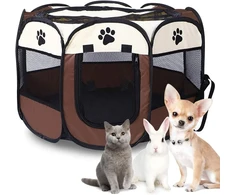 Šuniukų bėgimo aikštelė, sulankstomas naminių gyvūnėlių palapinė, 8 dalių tinklinis Oxford audinio žaidimų maniežas su užtrauktuku šunims, katėms, triušiams ir smulkiems gyvūnams, tinkamas naudoti viduje ir lauke, iškyloms