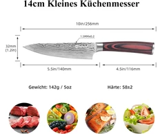 Sunnecko 14 cm virtuvinis peilis, šefo peilis, profesionalus peilis, mažas virtuvinis peilis, nerūdijančio plieno peilis mėsai su pakka medžio rankena, universalus peilis, aštrus virtuvinis peilis su dovanų dėžute