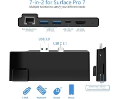 Surface Pro 7 doko stotis su 4k Hdmi adapteriu + Rj45 Ethernet Lan + Usb-c Pd įkrovimas + 2 prievadų Usb 3.0 + Sd/tf kortelių skaitytuvo adapteris, skirtas Microsoft Surface Pro 7