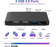 Surface Pro Usb dokstotelė, Bawanfa aliumininis Surface Pro 4/5/6 Usb 3.0 šakotuvas su 4k Hdmi, 1 x Usb 3.0 prievadas, 2 x Usb 2.0 prievadai, Sd/micro Sd kortelių skaitytuvas, skirtas Microsoft Surface Pro 4/5/6