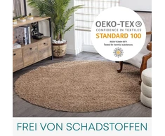 Surya Home Shaggy Berber kilimas – pūkuotas kilimas svetainei, valgomajam, miegamajam, ilgo plauko aukšto plauko kilimas pūkuotas – didelis kilimas 120 cm apvalus, šviesiai smėlio spalvos kilimas svetainei