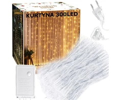 Šviesos užuolaida 300 led 3x3m stiprūs stori laidai - šilta balta - vestuvėms